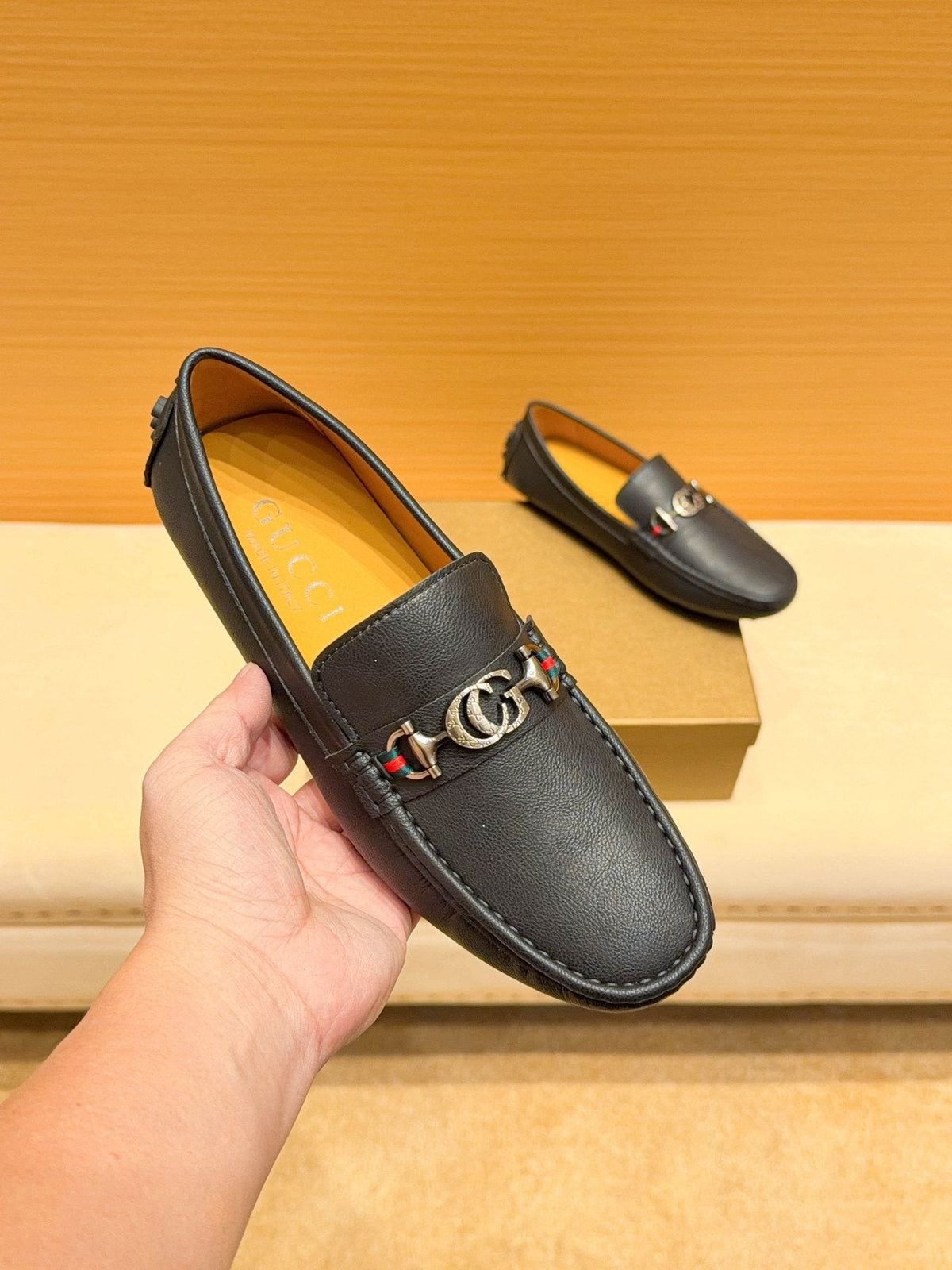 Gucci Men's Black Textured Loafers - Rubber-Nub Outsole