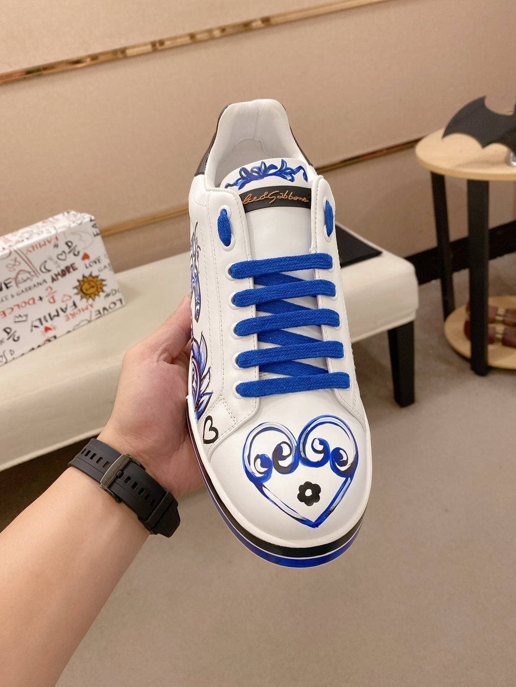 Dolce & Gabbana Men's White Blue Graphic Sneakers