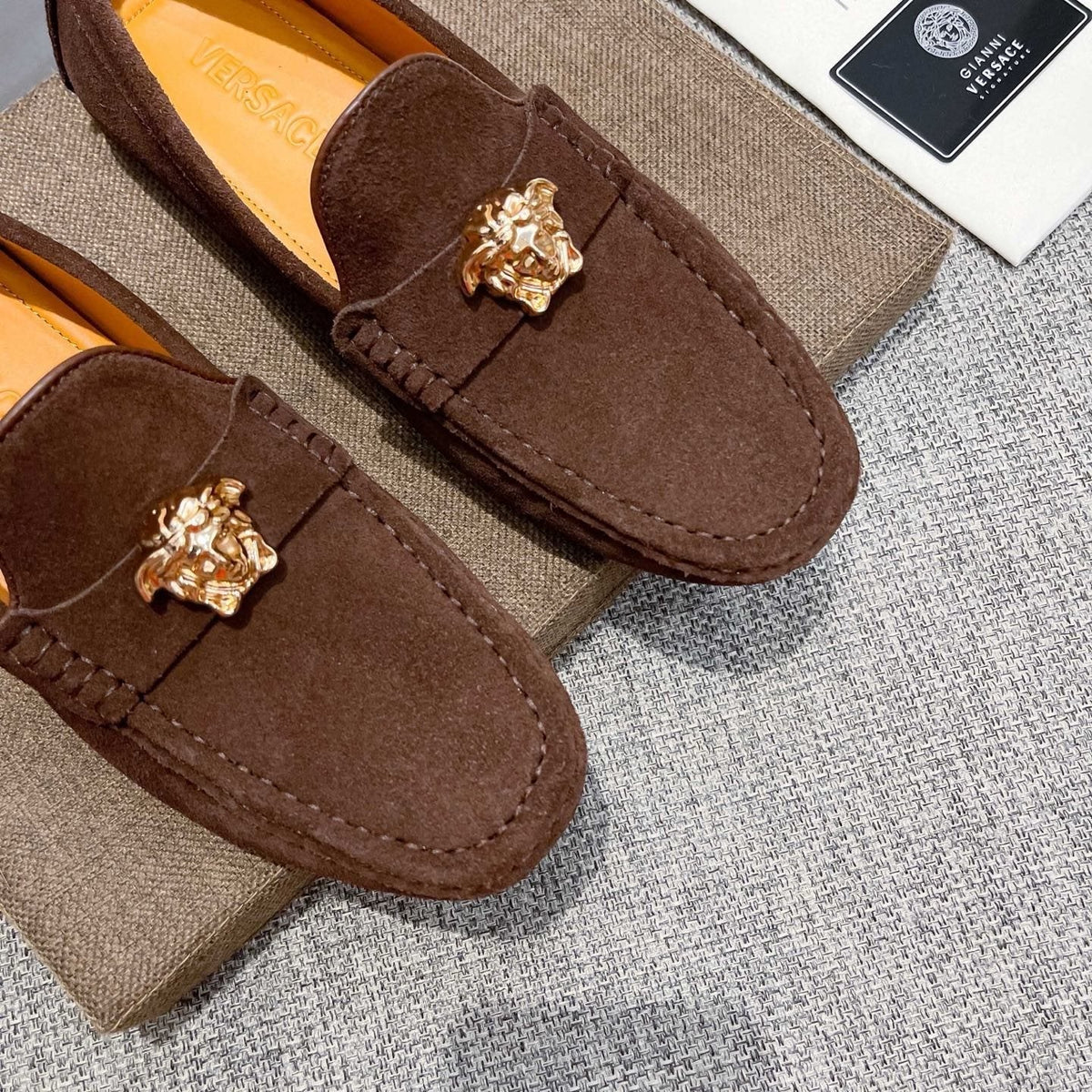 Versace Men's Brown Suede-Texture Loafers