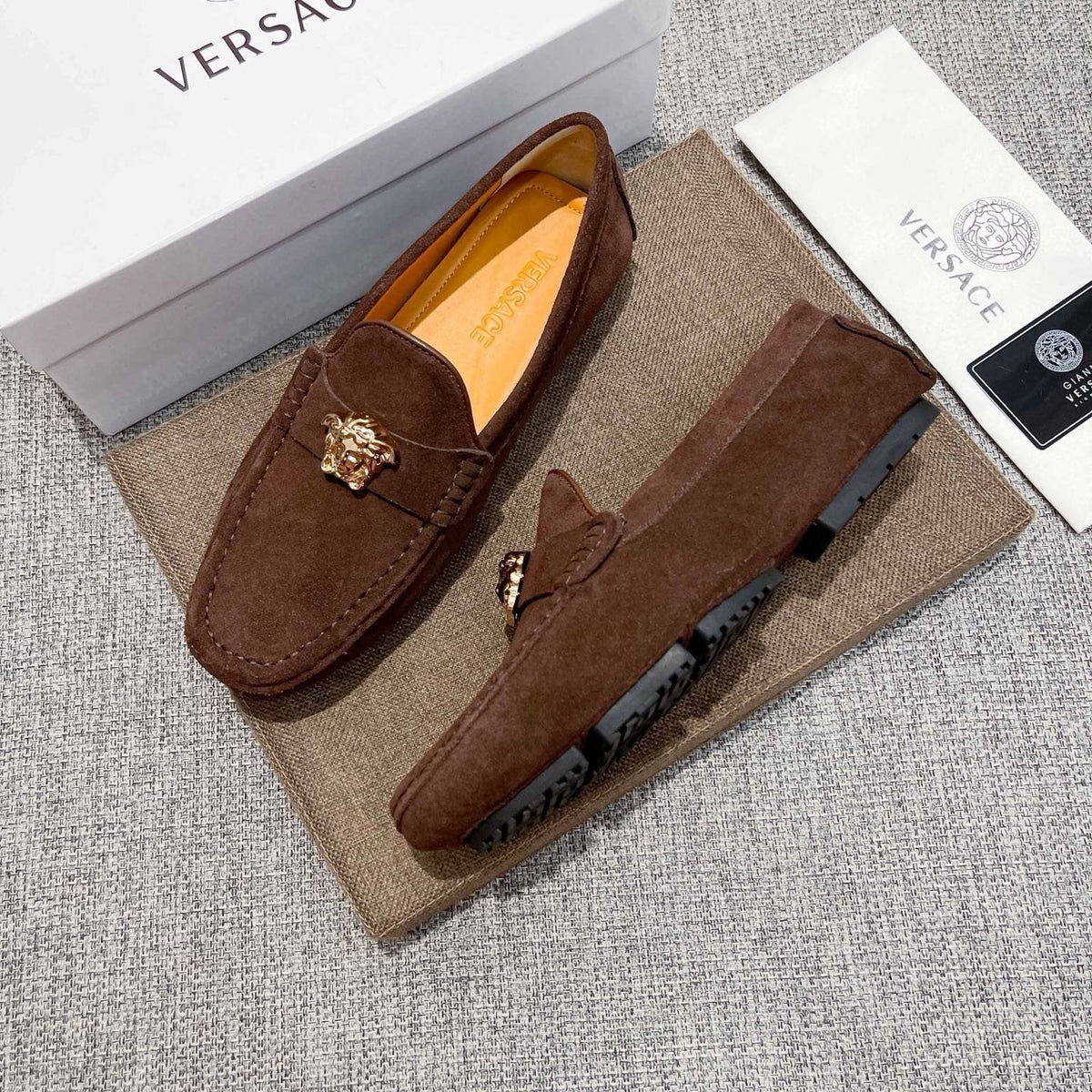 Versace Men's Brown Suede-Texture Loafers