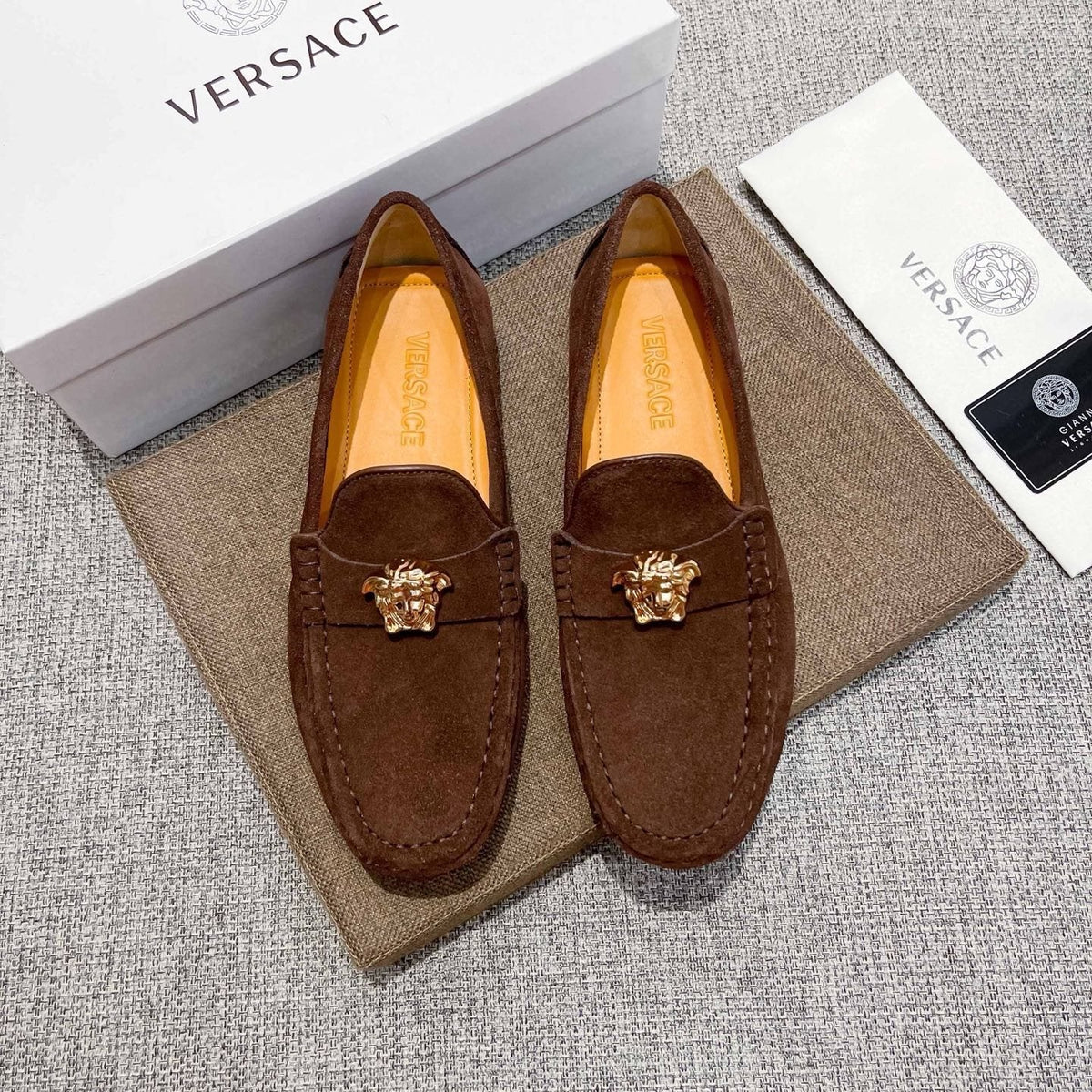 Versace Men's Brown Suede-Texture Loafers