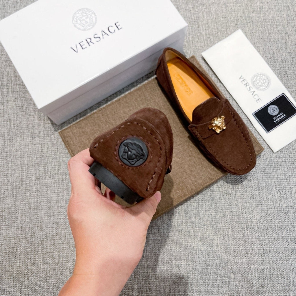 Versace Men's Brown Suede-Texture Loafers
