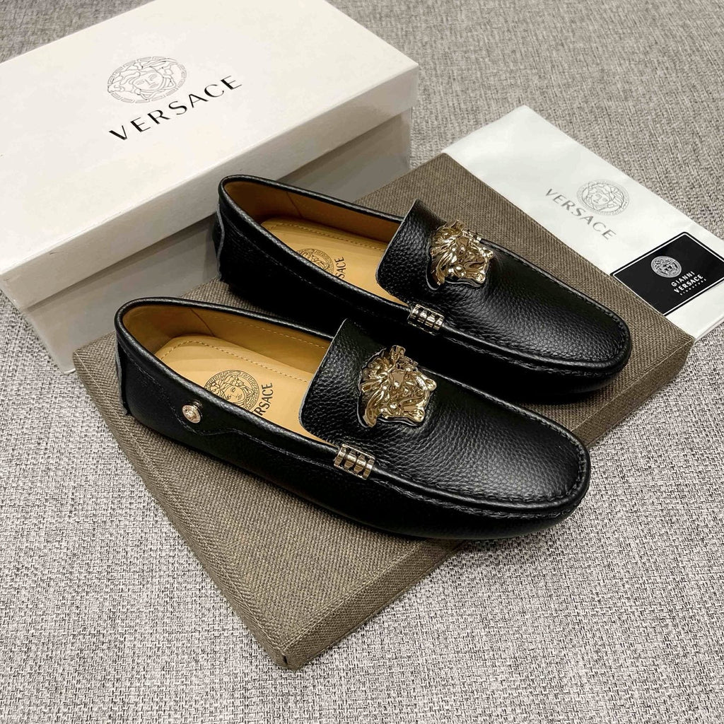 Versace Men's Textured Leather Medusa Loafers