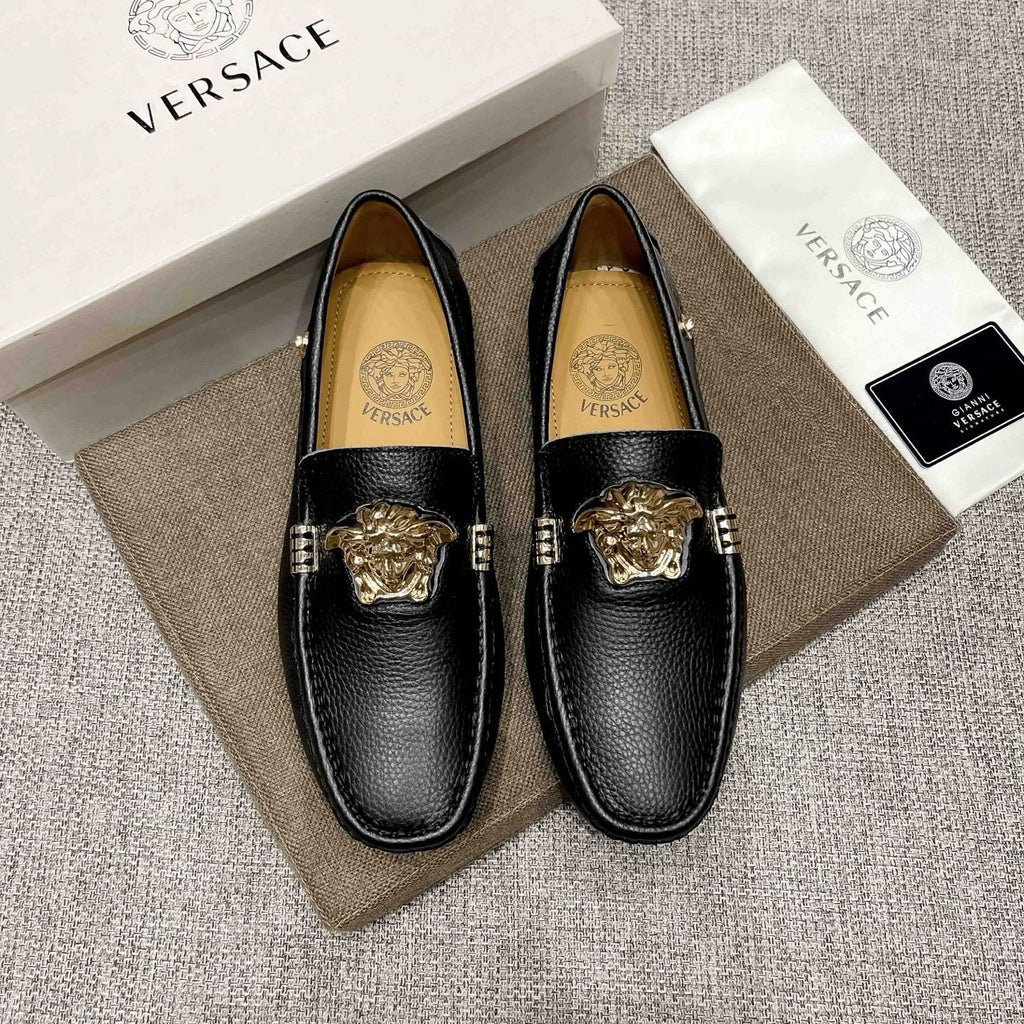 Versace Men's Textured Leather Medusa Loafers