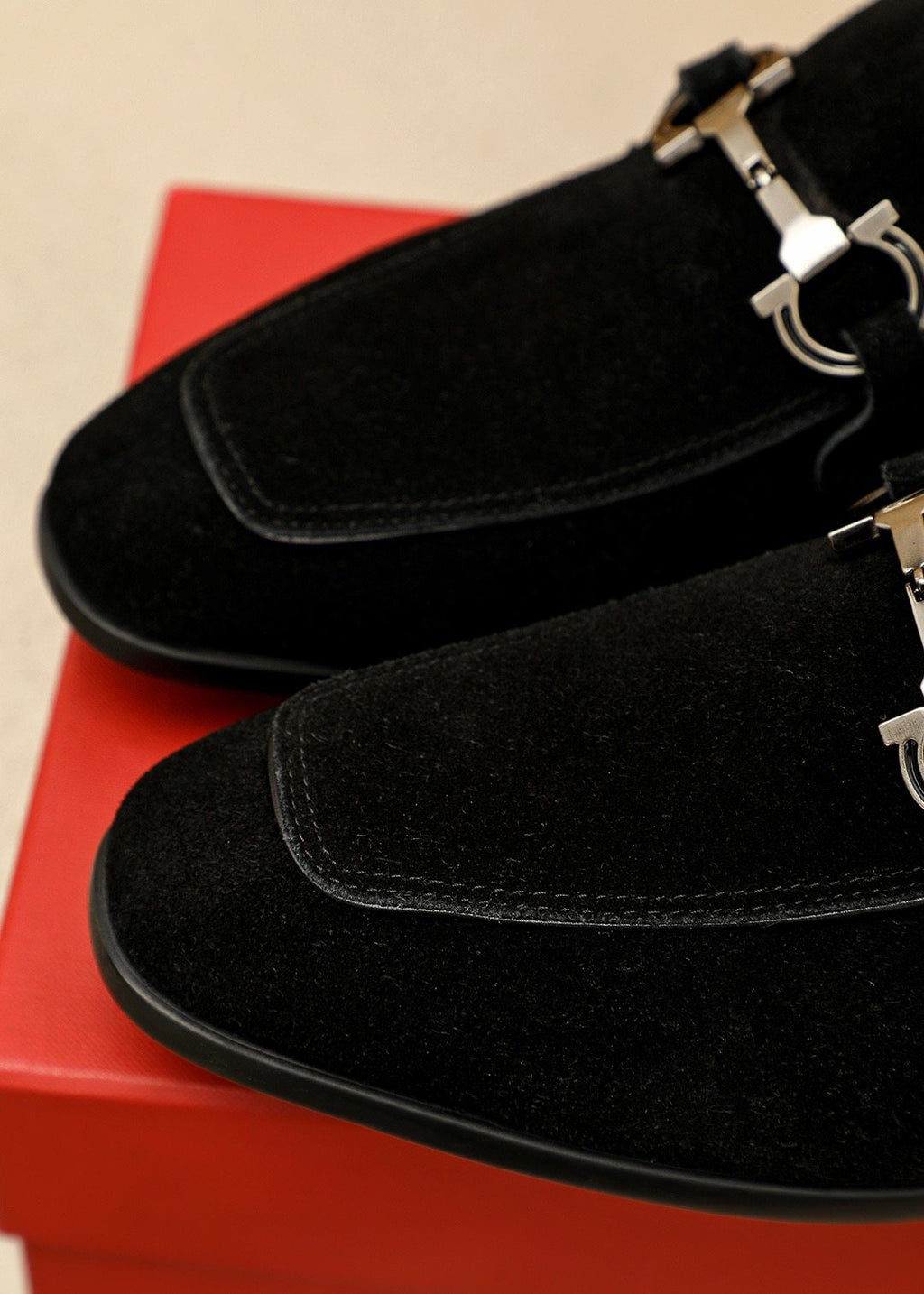 Men's Black Suede Buckle Slip-On Loafers