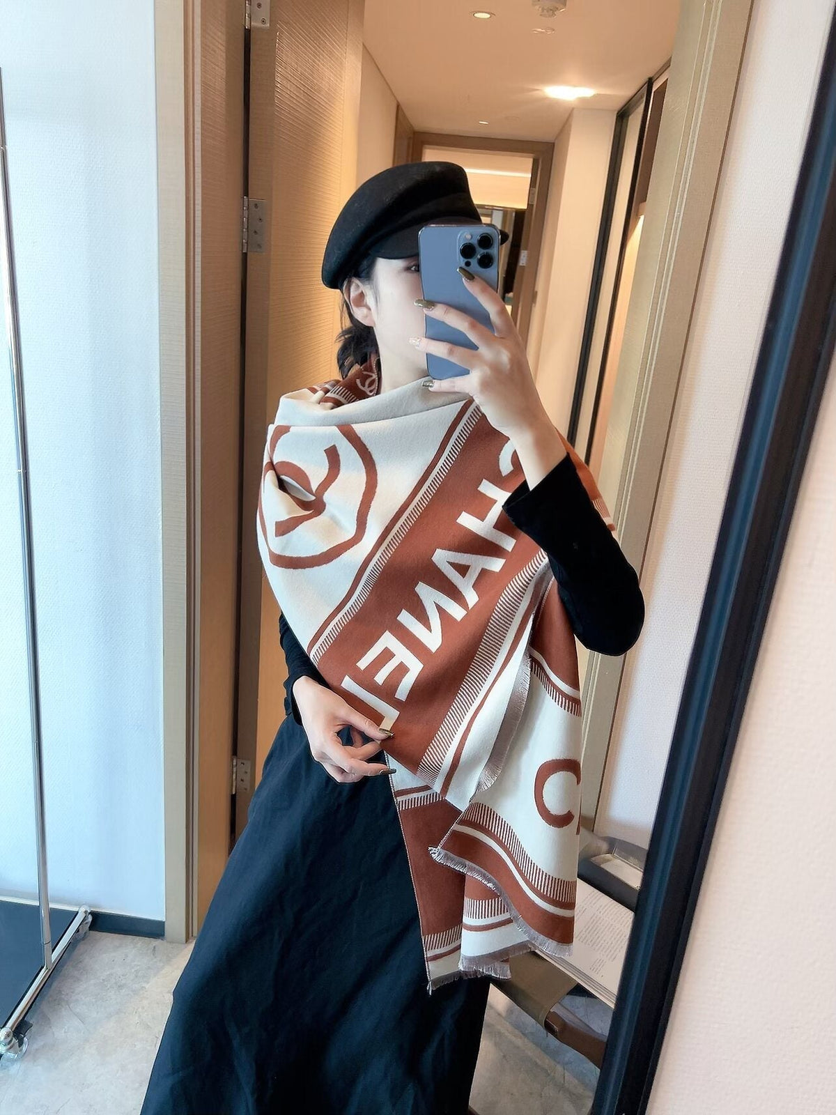 Chanel Logo Border Scarf