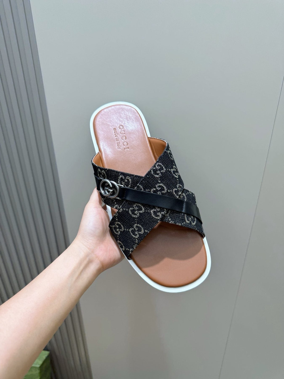 Gucci Crossed Strap Slide Sandals
