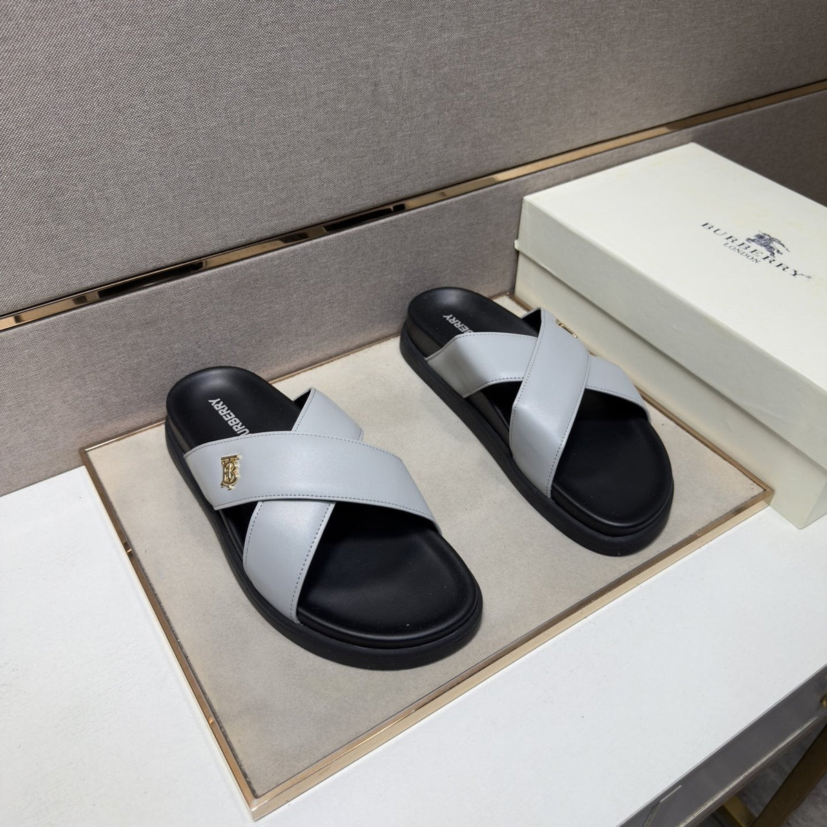 Burberry Men's Cross-Strap Slide Sandals