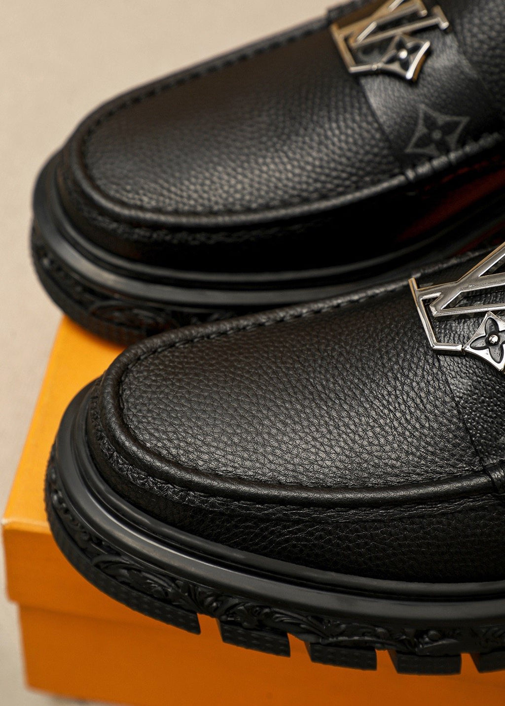 Louis Vuitton Black Textured Lug Sole Loafers
