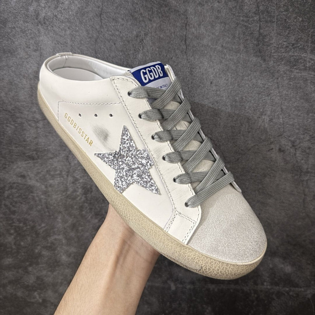 Golden Goose Silver Glitter Star Open-Back Sneakers