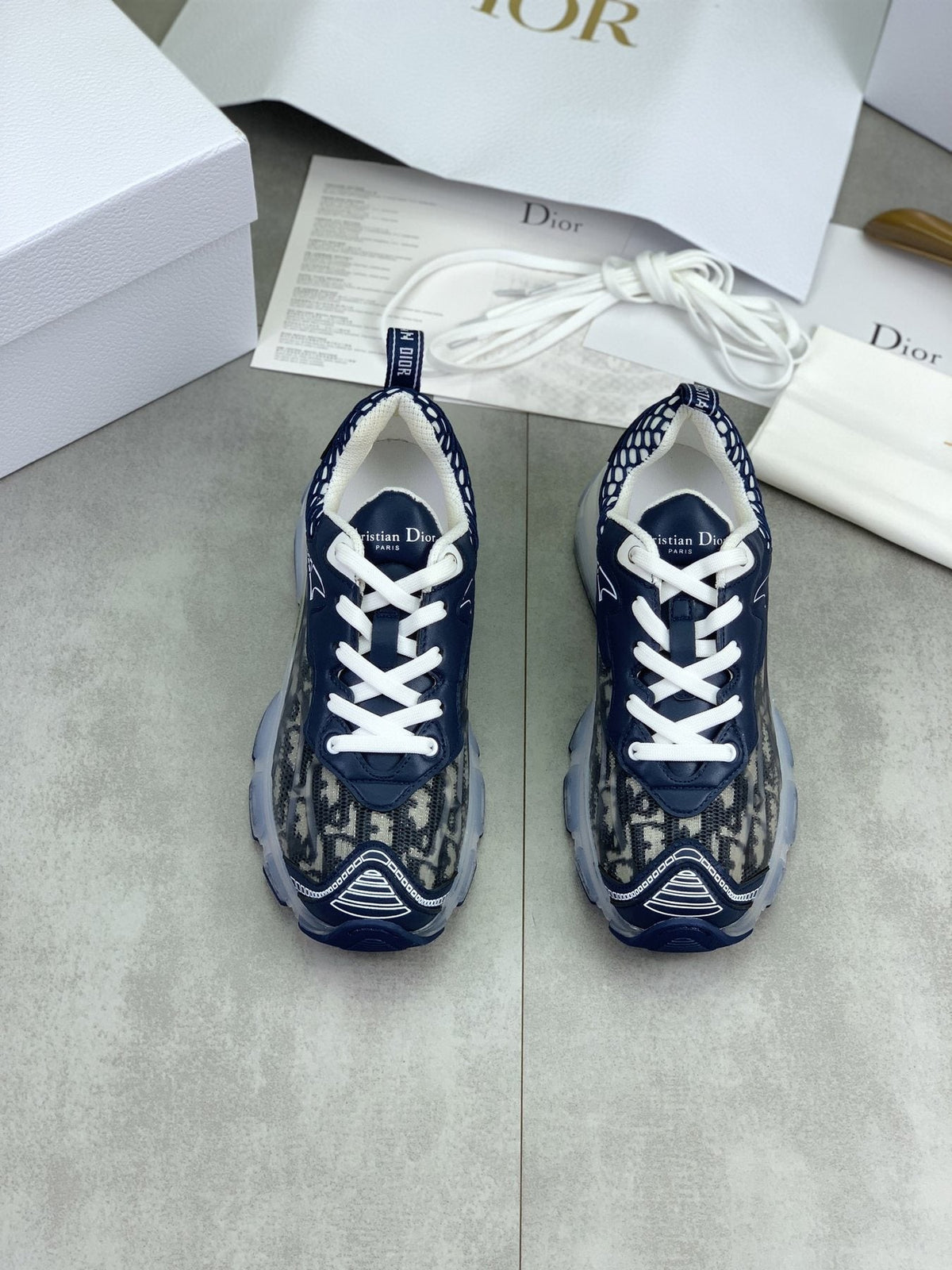 Dior Navy Patterned Low-Top Sneakers