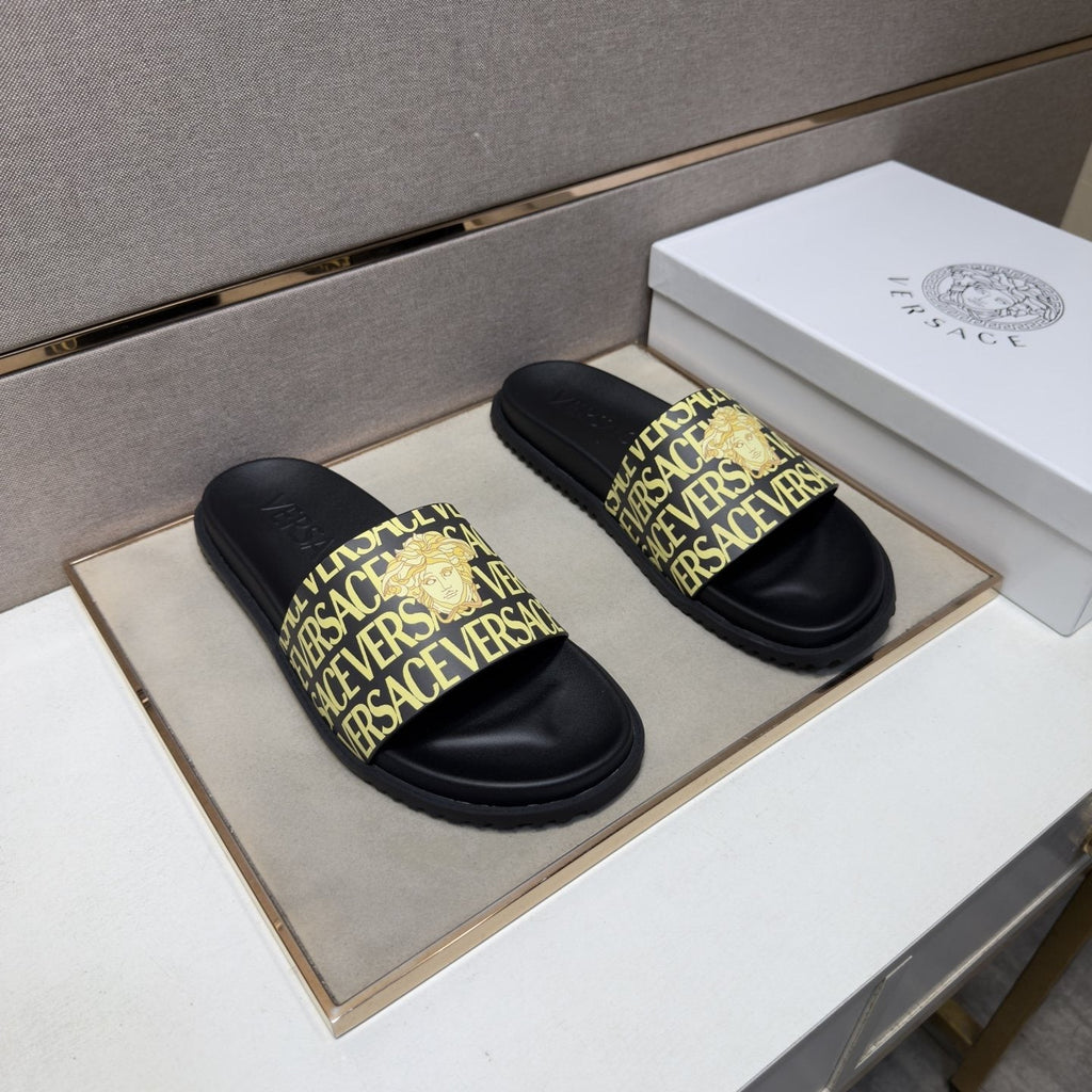 Versace Logo Print Slide Sandals
