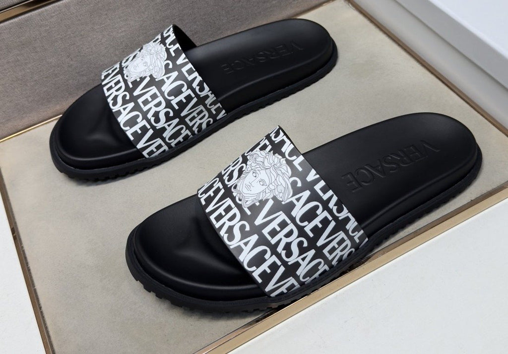 Versace Logo Print Slide Sandals