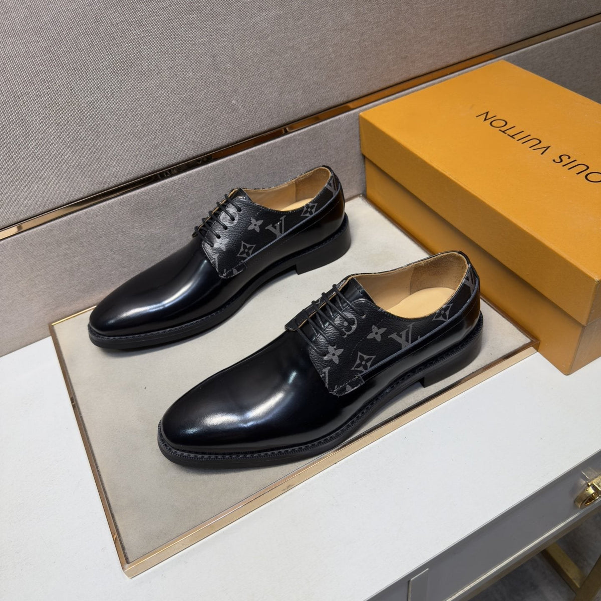 Louis Vuitton Patterned-Panel Lace-Up Dress Shoes
