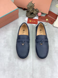 Loro Piana Dark Navy Blue Moc-Toe Loafers