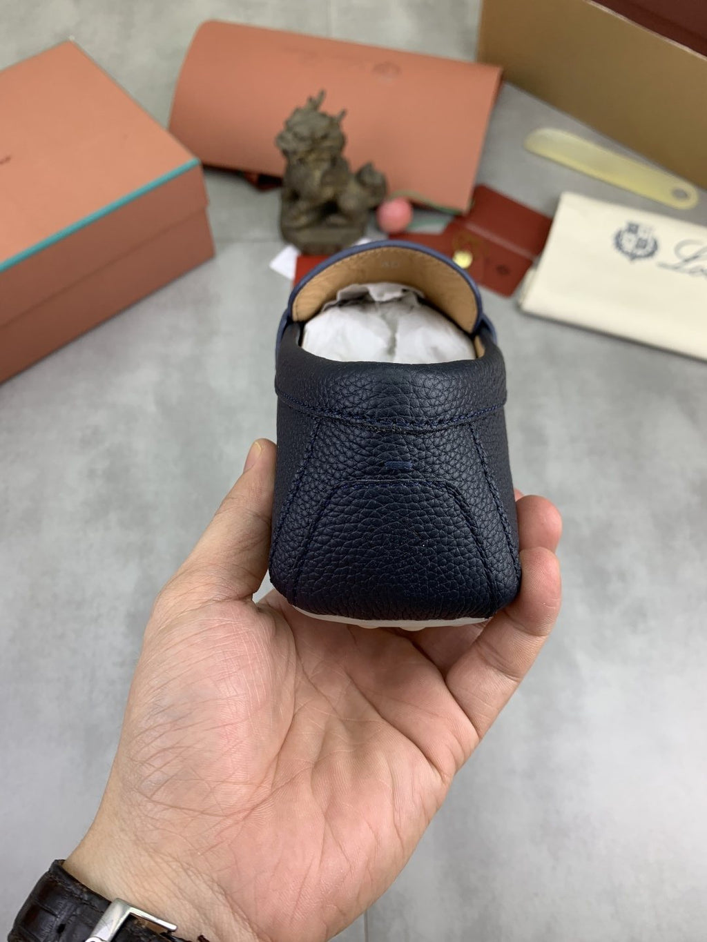 Loro Piana Dark Navy Blue Moc-Toe Loafers
