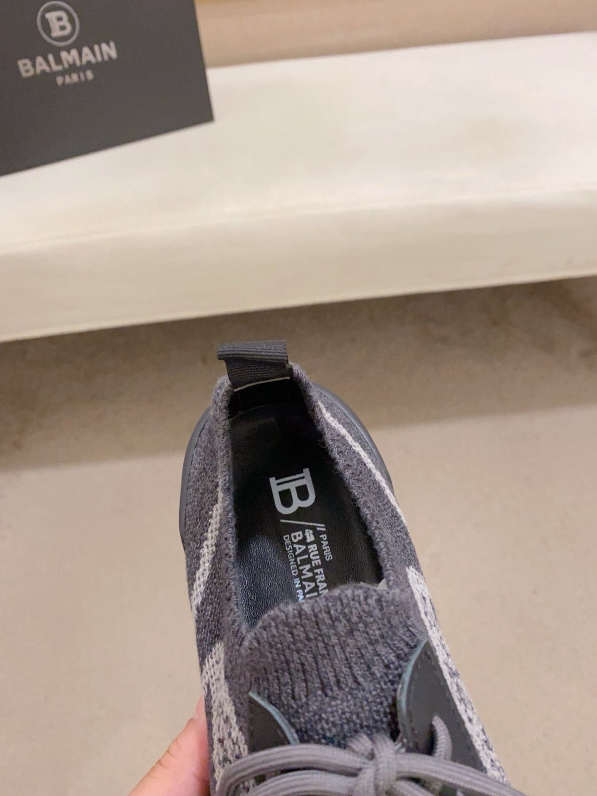 Balmain Gray and Black Knit-Look Sneakers