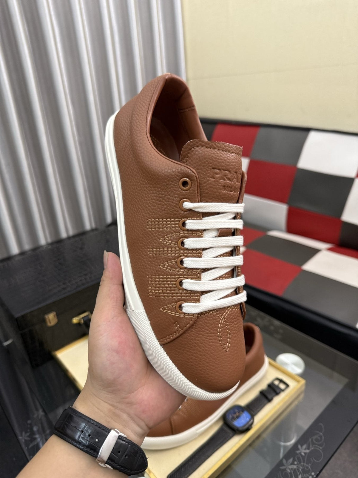 Prada Men's Textured Leather Low-Top Sneakers
