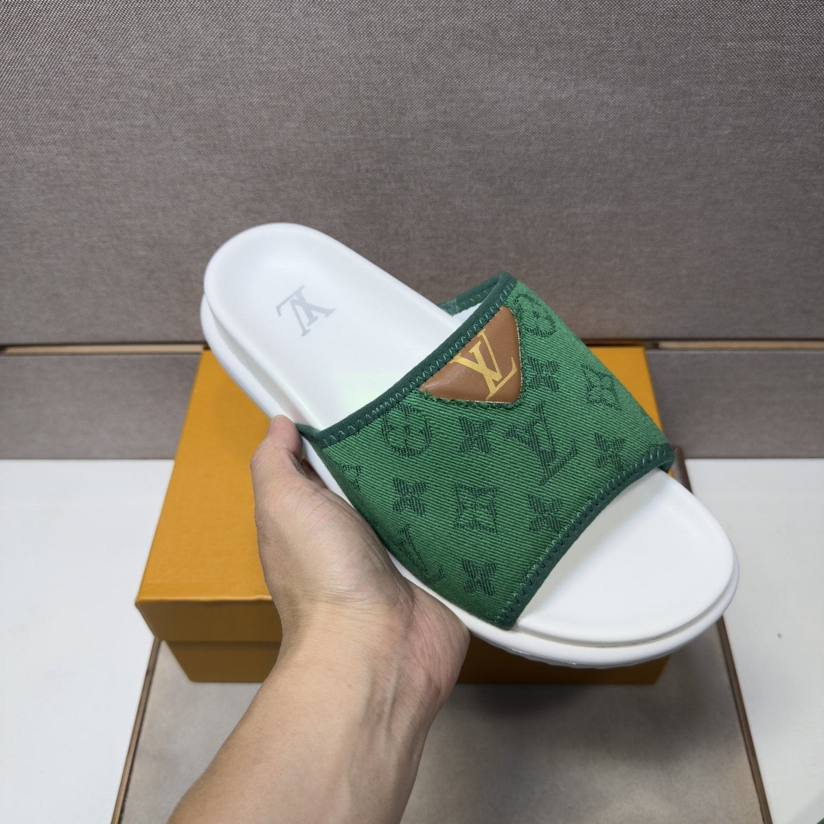 Louis Vuitton Navy Patterned Slide Sandals