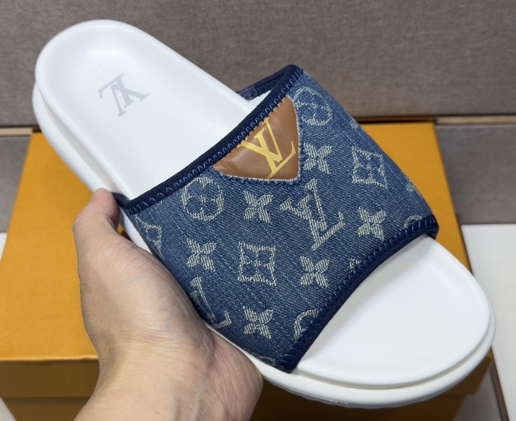 Louis Vuitton Navy Patterned Slide Sandals