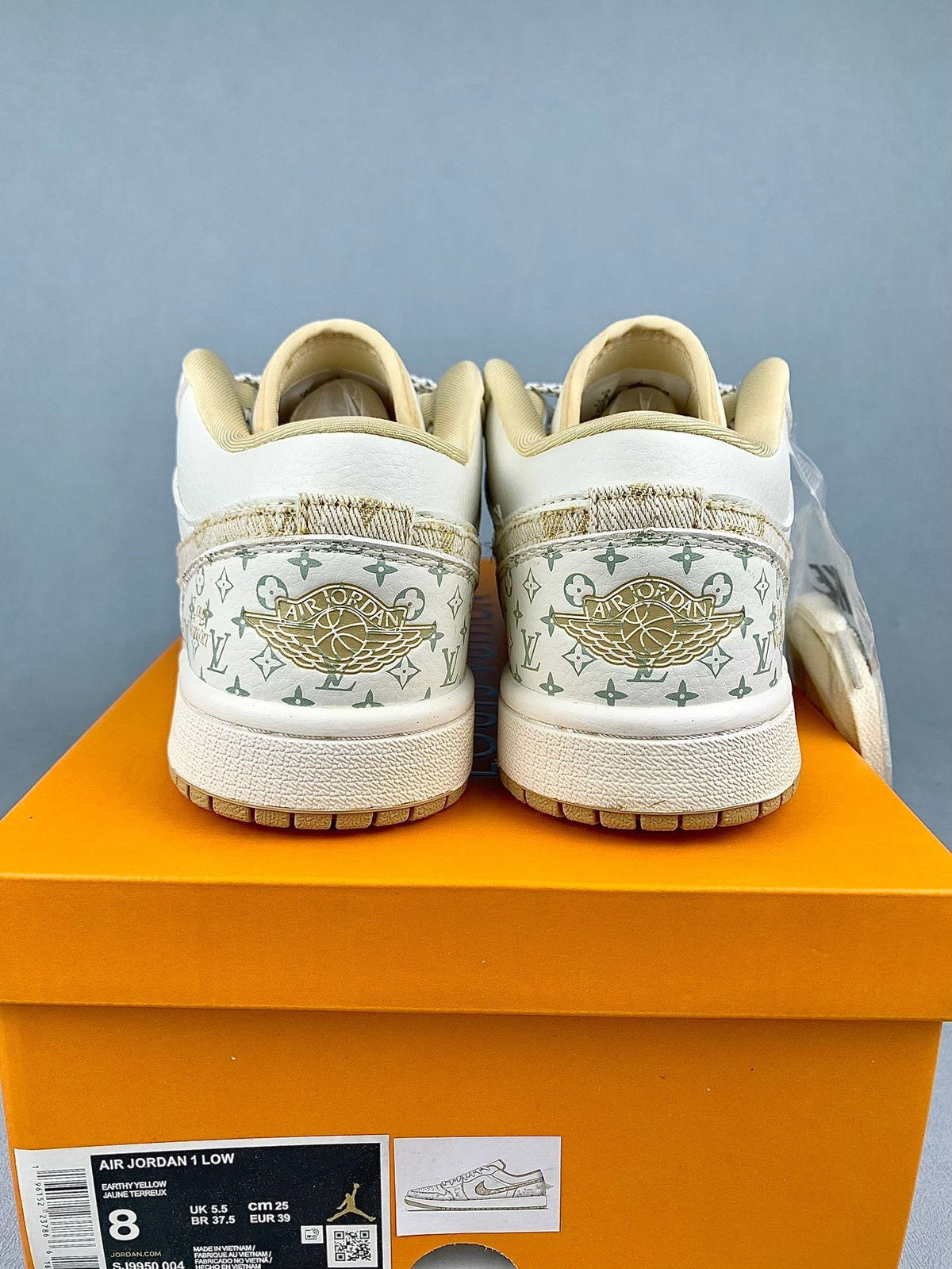 Air Jordan 1 Low LV Collaboration Printed Khaki Unisex Sneakers SJ9950-004