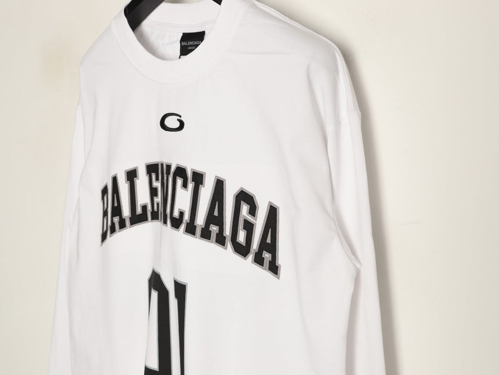 Balenciaga 01 Football-Style Long-Sleeve T-Shirt - White