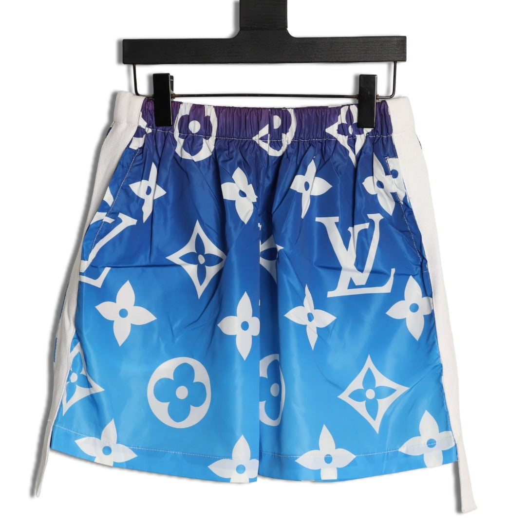 Louis Vuitton Monogram-Style Gradient Side-Tape Shorts - Blue